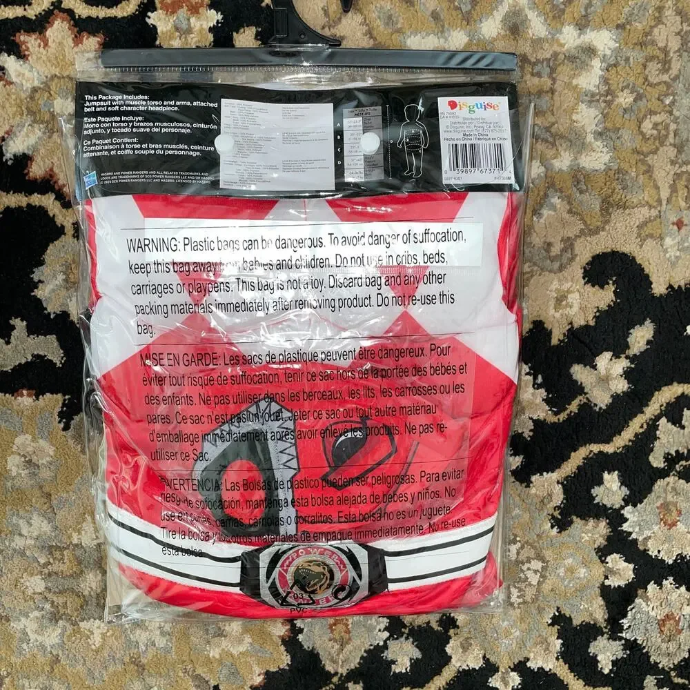 BOYS RED POWER RANGER MUSCLE HALLOWEEN COSTUME 3-4T NEW - Picture 4 of 5